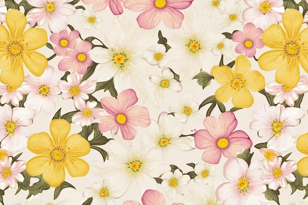 Seamless pattern with watercolor flowers Handdrawn illustration