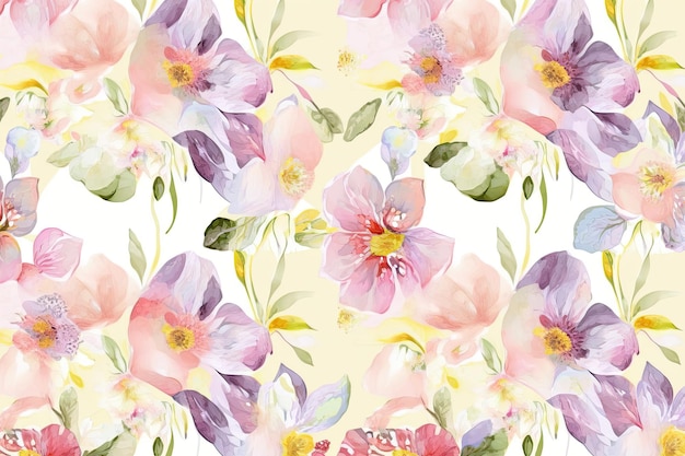 Seamless pattern with watercolor flowers Handdrawn illustration