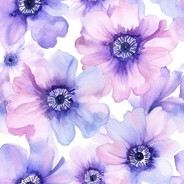 A seamless pattern with watercolor flowers.