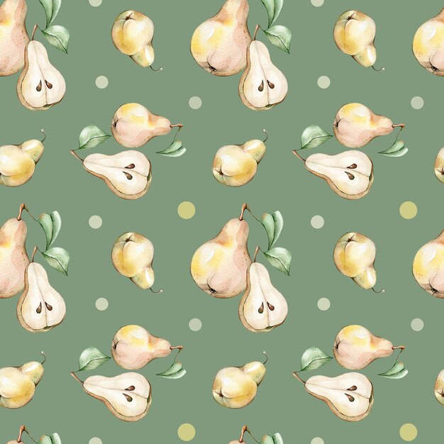 Photo seamless pattern with watercolor fruits pears