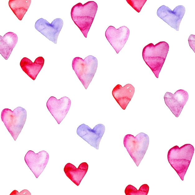Seamless pattern with watercolor hearts valentines day