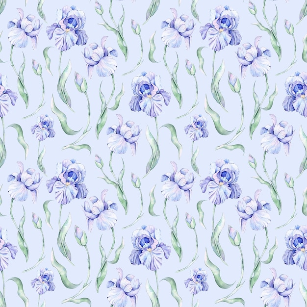 Photo seamless pattern with watercolor irises