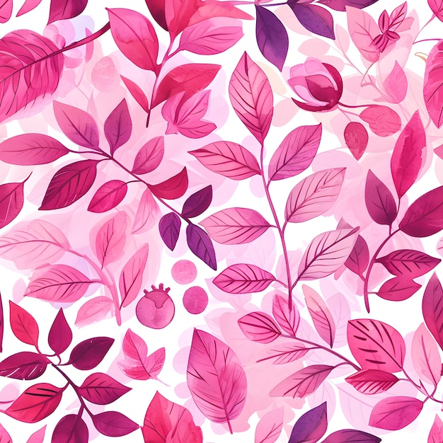 Photo seamless pattern with watercolor pink leaves illustration