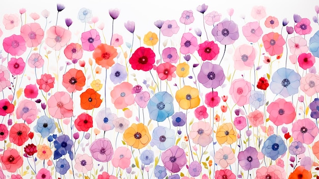 Seamless pattern with watercolor poppies on white background