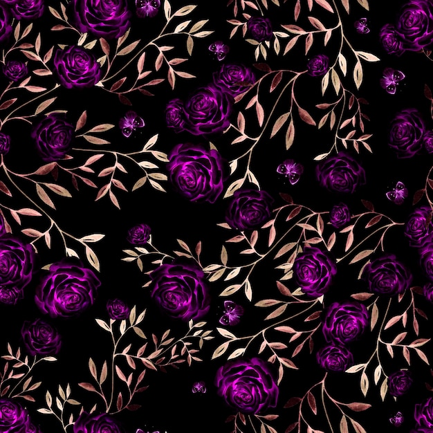 Seamless pattern with watercolor roses flowers