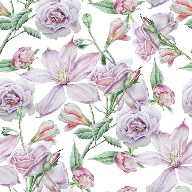 Seamless pattern with watercolor roses