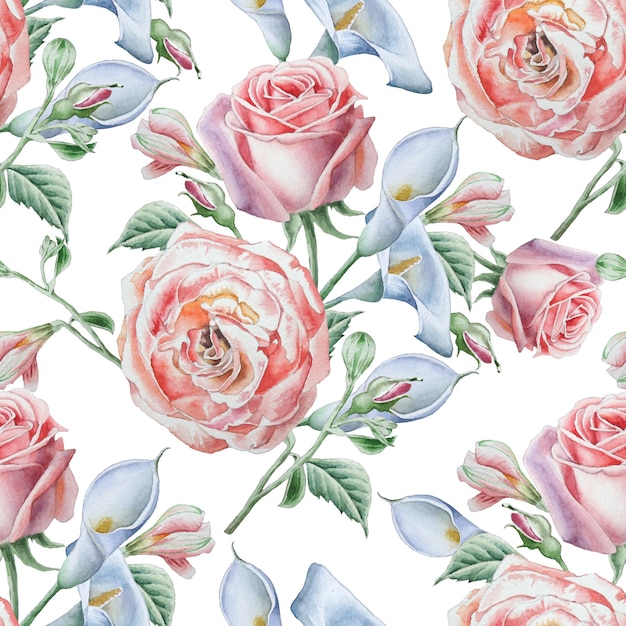 Seamless pattern with watercolor roses