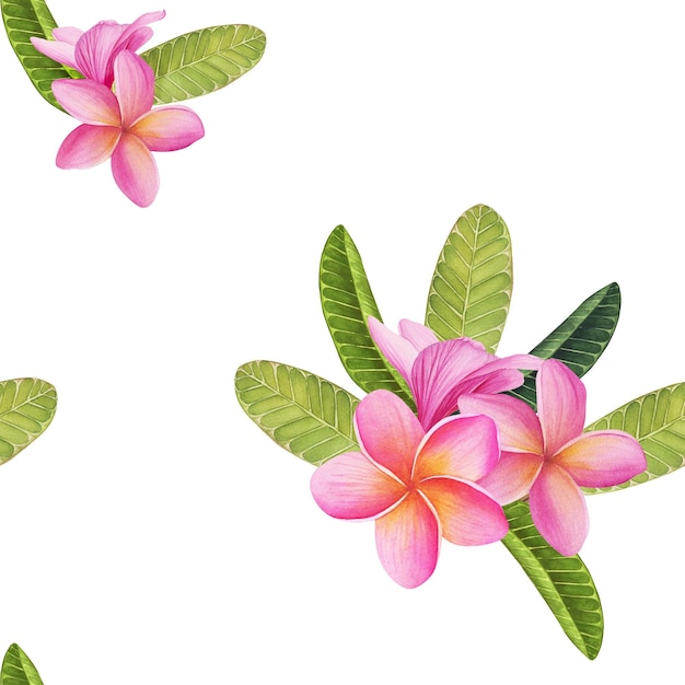 수채색 열대 꽃 잎과 식물로 된 매끄러운 패턴 섬유 및 스크랩북에 완벽한 정글 파라다이스 배경