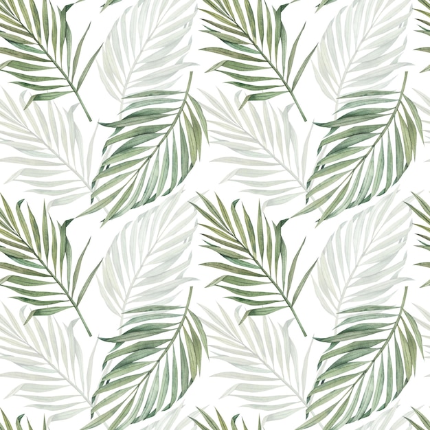 선물 포장 배경 인쇄 제품에 대한 수채색 열대 야자 잎 그림이 있는 원활한 패턴