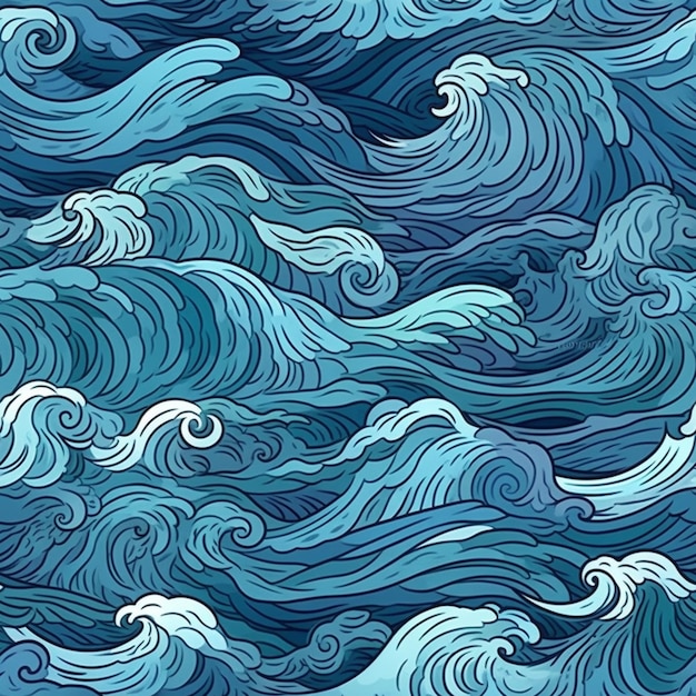 Seamless pattern with waves on a blue background.