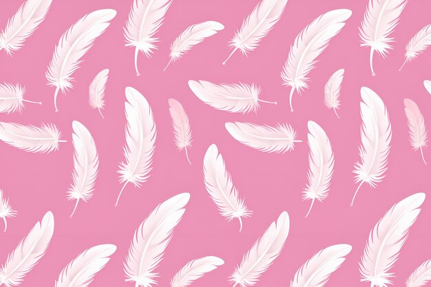 パステル ピンクの背景に白い羽のシームレス パターン