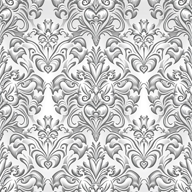 A seamless pattern with white and gray flowers and leaves.