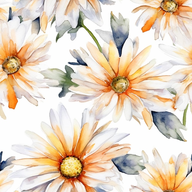 A seamless pattern with white and orange flowers.