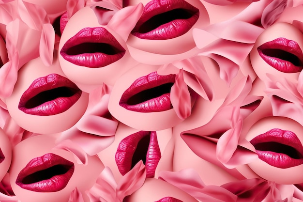 Seamless pattern with woman lips Applicable for fabric print textile wrapping paper wallpaper Pink background with female lips Repeatable texture Sensual passion and beauty Generative AI