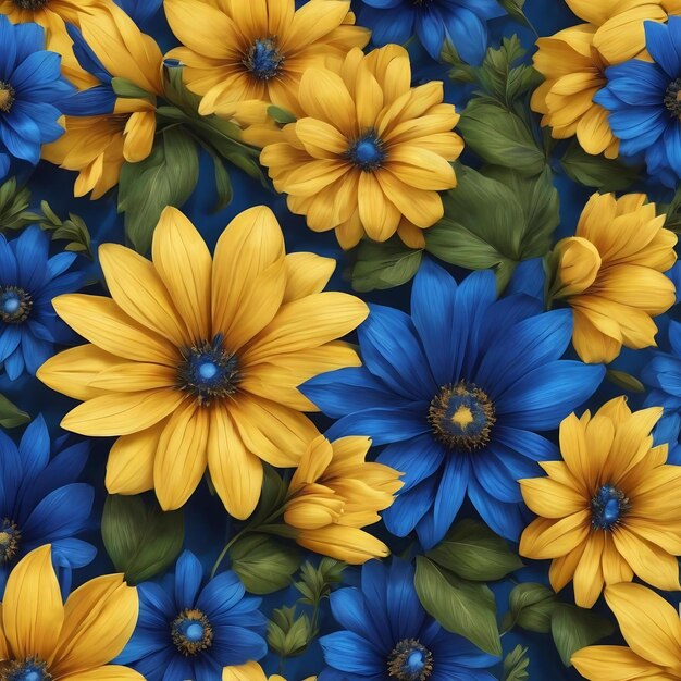 Беспрепятственный рисунок с желтыми и синими цветами