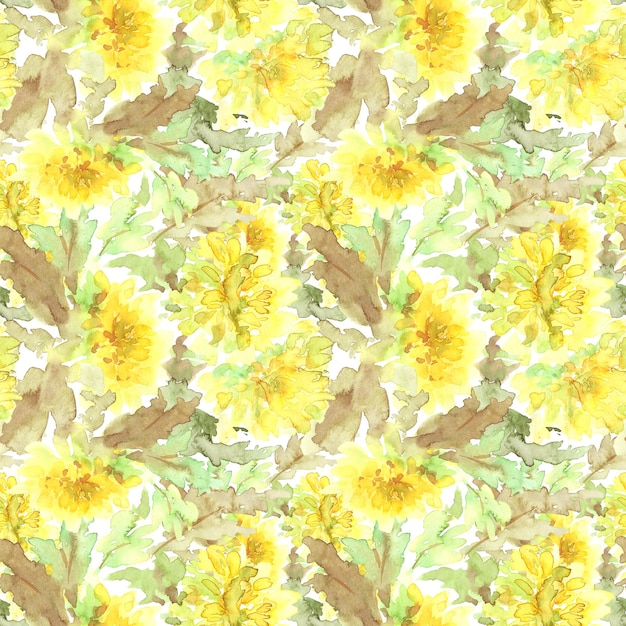 Seamless pattern with yellow flowers Dandelion flowers background