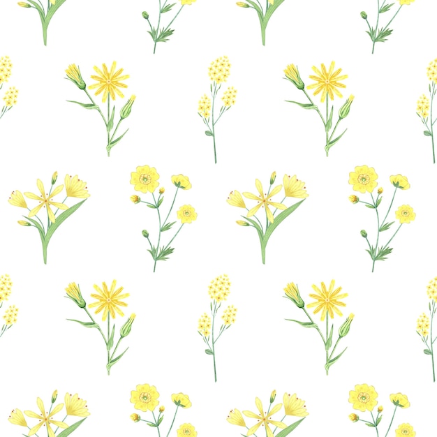 Seamless pattern with yellow flowers.