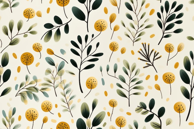 seamless pattern with yellow and green leaves on a beige background