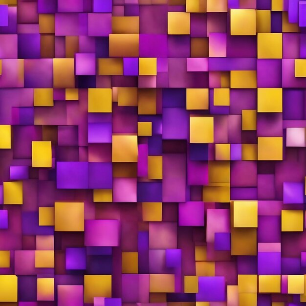 A seamless pattern with yellow and purple squares and triangles