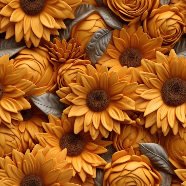 Photo seamless pattern with yellow sunflowers floral background generative ai