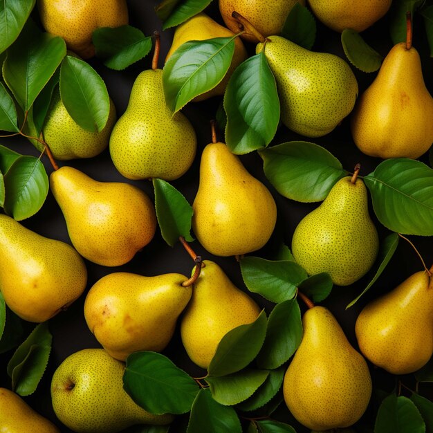 Seamless pattern of yellow pears with leaves Vector illustration