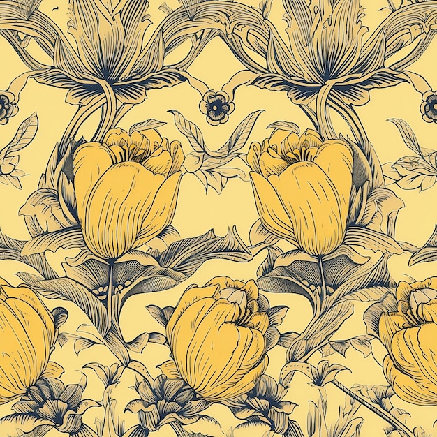 Seamless pattern of yellow tulips