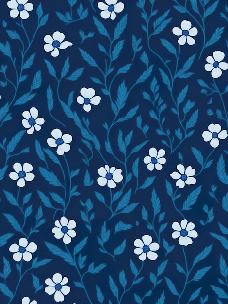 Seamless patterns blue leaf and white flowers