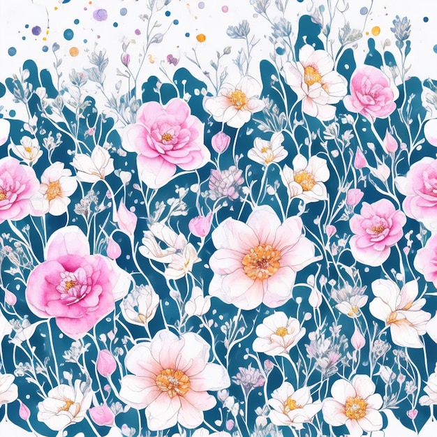 Seamless patterns for fabric art flowers watercolor background