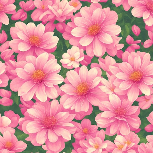 Seamless patterns flowers Pink blooming flowers Pink flowers