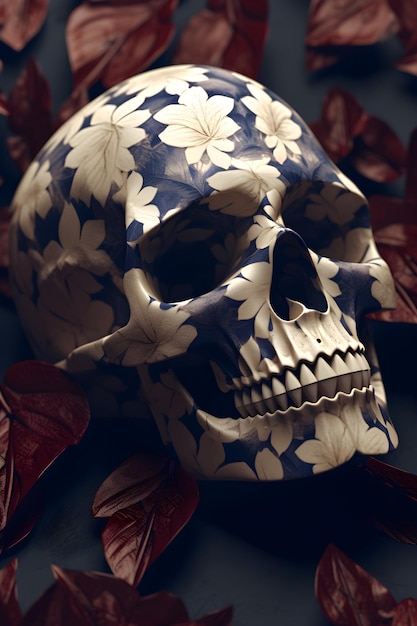 Seamless patterns of highly detailed gold skulls generative ai