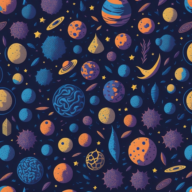 Seamless patterns of moon star and planet design