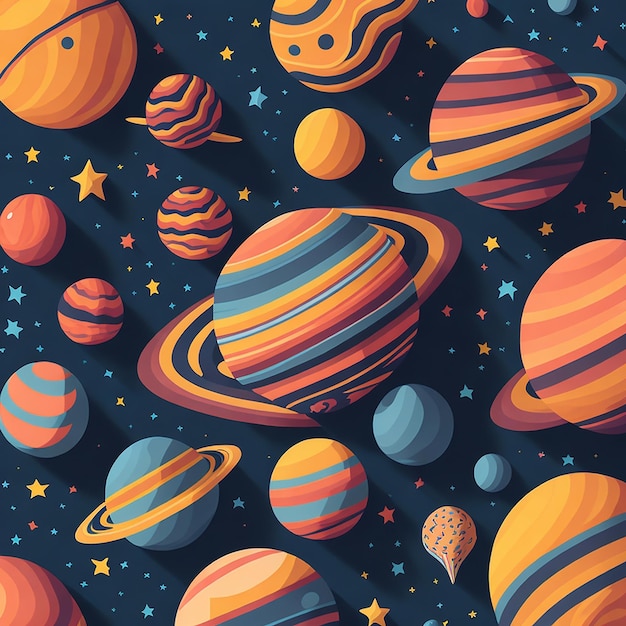 Seamless patterns of planets and stars repeating patterns design