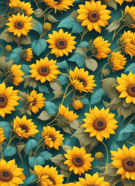 Seamless patterns of small sunflowers