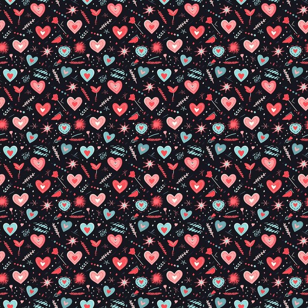 Seamless patterns for Valentines Day Hearts arrows of cupid messages of love Black background