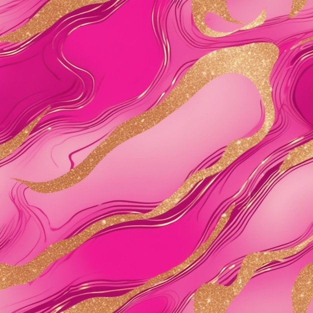 Seamless pink color and golden glitters fluid pattern