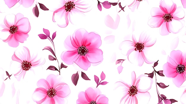 seamless pink floral water color pattern on white background
