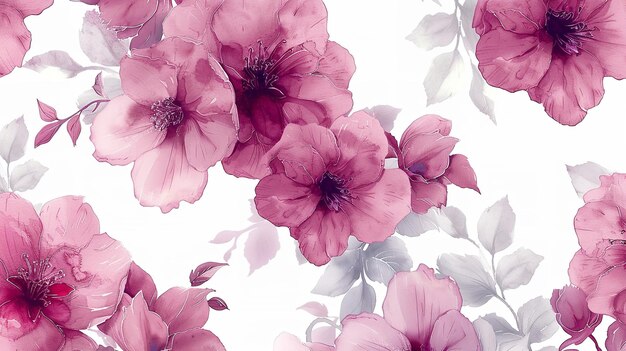 Seamless pink flower bunch green design for mug or plate printing or a background illustration with space Generative AI