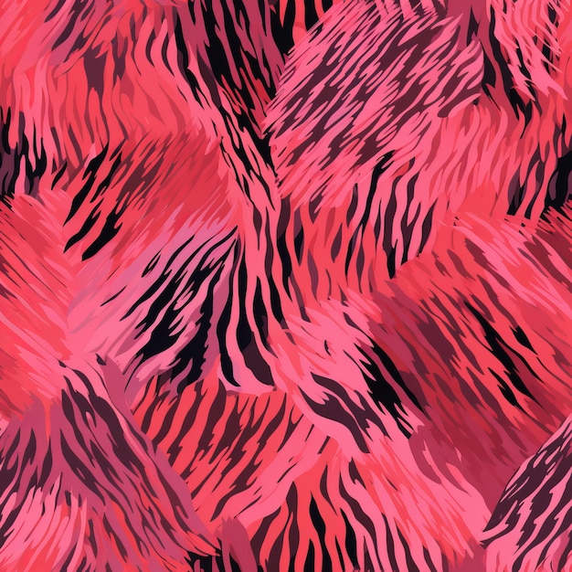 Seamless pink tiger fur fabric design with striped textures and animal patterns like tiger stripes and zebra AI generation