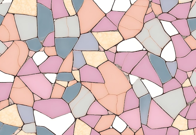 Seamless playful hand drawn light pastel cracked cobblestone tile mosaic fabric pattern
