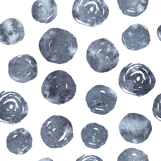 Бесшовные горошек синий серый акварельный узор с кругами. Ручная роспись иллюстрации.