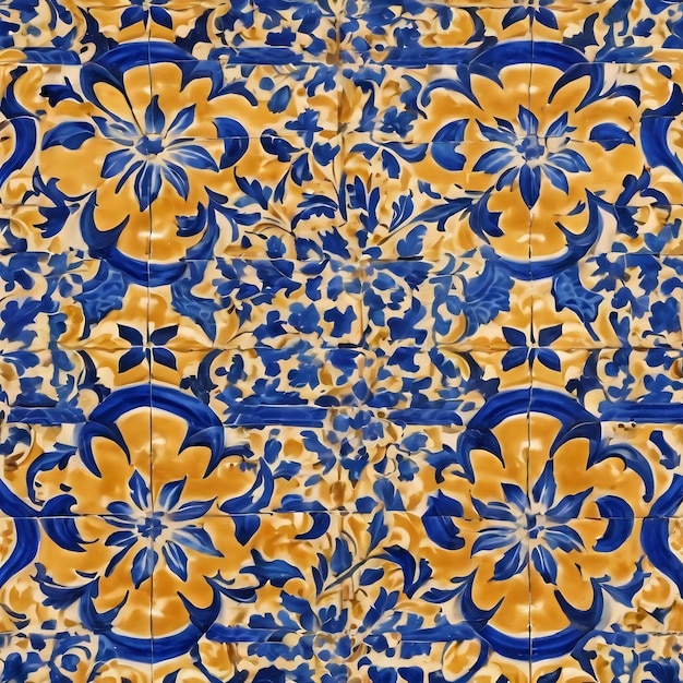 Бесшовная португальская или испанская плитка azulejo высокого разрешения