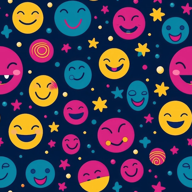 Seamless Pretty Smiley Face Illustration Pattern in Colorful