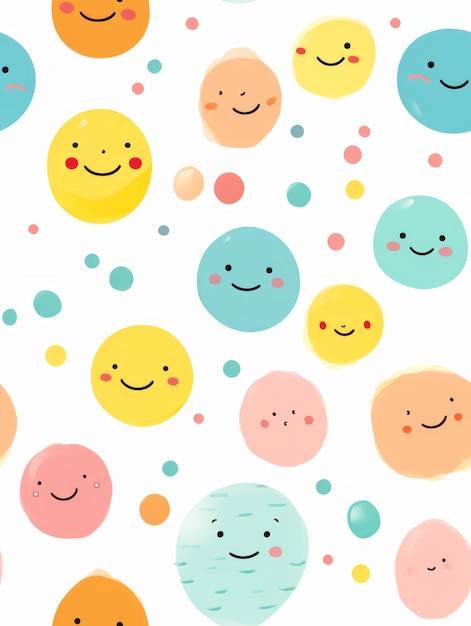 Seamless Pretty Smiley Face Illustration Pattern in Colorful