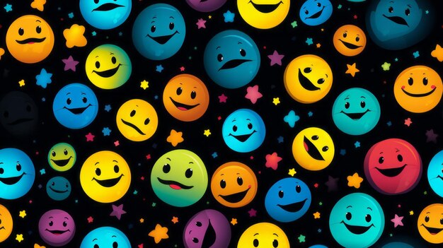 Seamless Pretty Smiley Face Illustration Pattern in Colorful