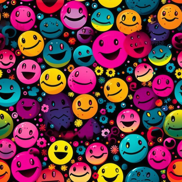 Photo seamless pretty smiley face illustration pattern in colorful