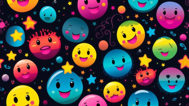 Seamless Pretty Smiley Face Illustration Pattern in Colorful