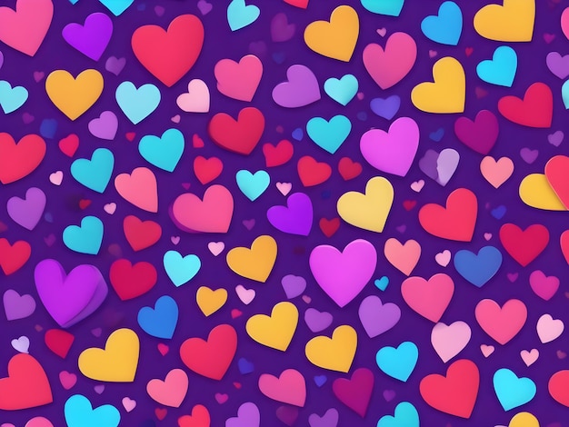 Seamless purple background with multicolored hearts valentines day theme
