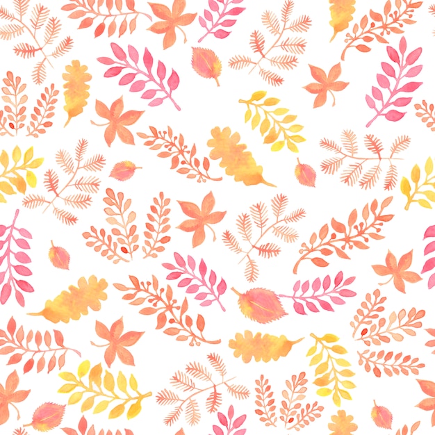 Photo seamless raster pattern with watercolor autumn oak leaves.