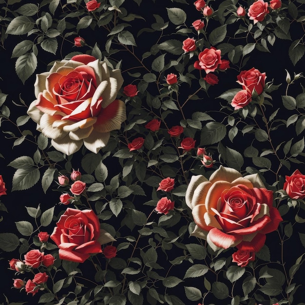 Seamless realistic red roses floral pattern