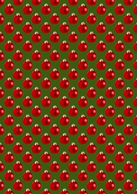 seamless red Christmas balls pattern on green background